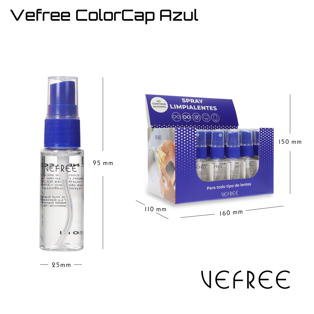 EXPOSITOR SPRAY LIMPIA GAFAS VEFREE 20ml AZUL 24uds