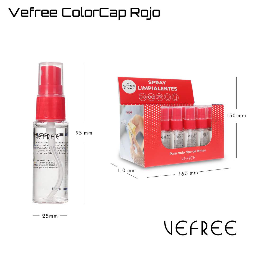 EXPOSITOR SPRAY LIMPIA GAFAS VEFREE 20ml ROJO 24uds