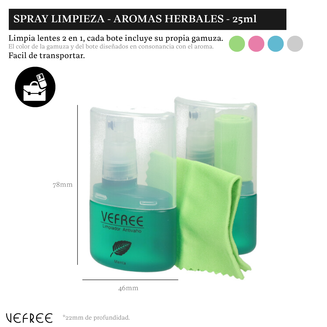 SPRAY LIMPIA GAFAS VEFREE LOTE AROMAS HERBAL 25ml 24uds