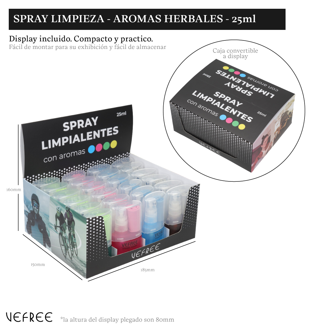 SPRAY LIMPIA GAFAS VEFREE LOTE AROMAS HERBAL 25ml 24uds